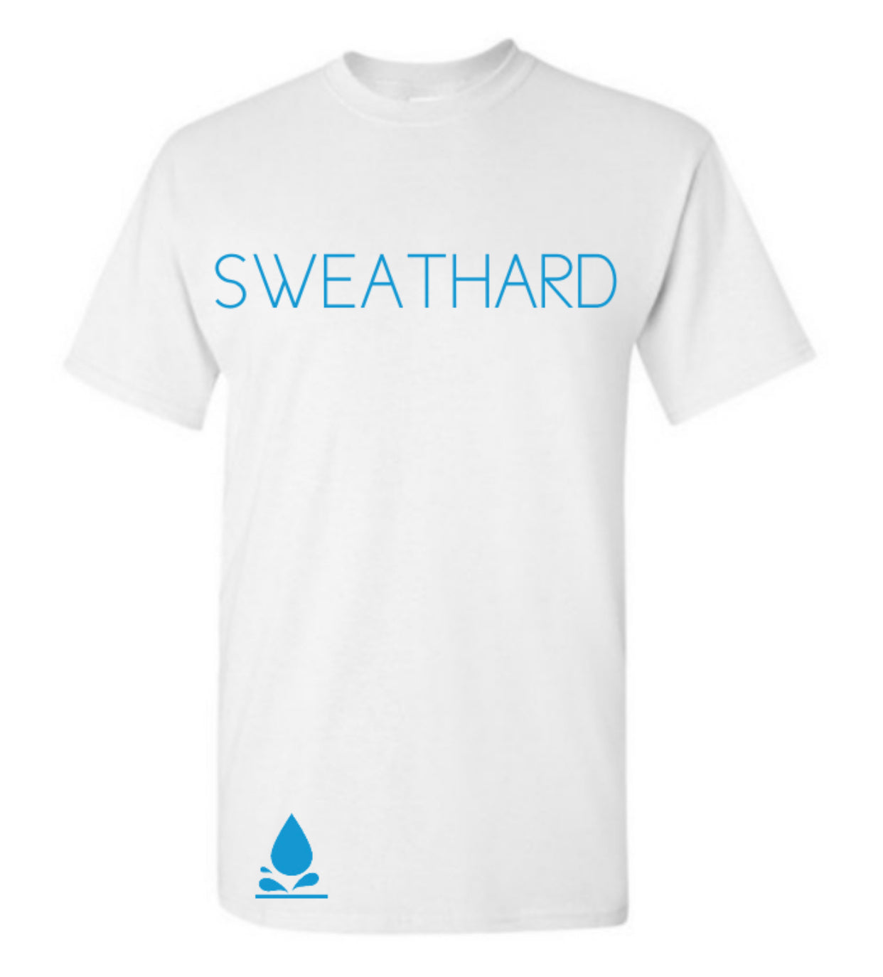 Sweat Hard Fitness Come Get Some Skinny Letter - Crew Tee - WHITE/AQUA BLUE